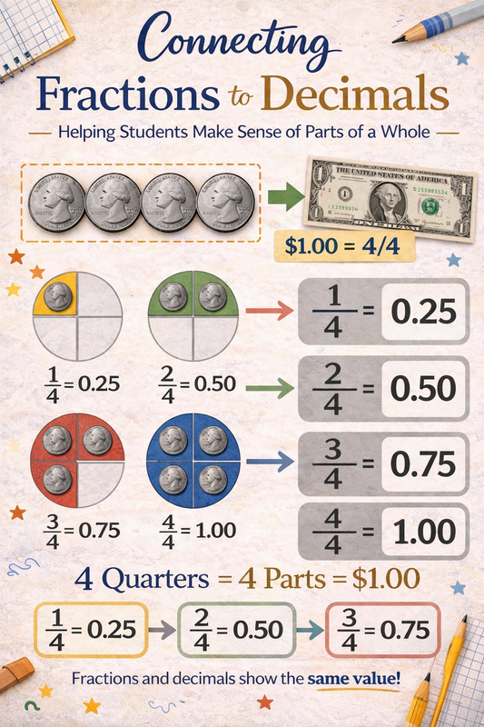 Free Classroom Poster: Helping Students Understand Fractions &amp; Decimals Using Money