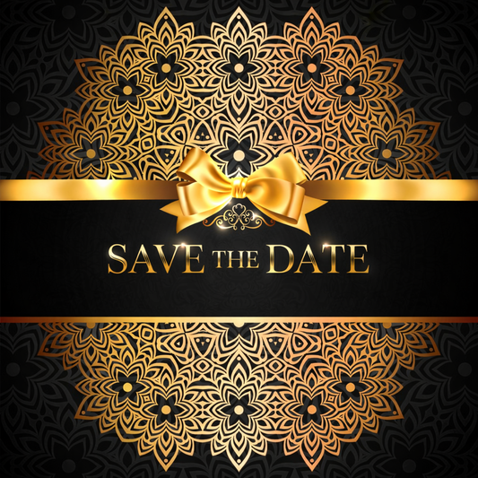Luxury Gold Mandala Save the Date Invitation with Ribbon Accent