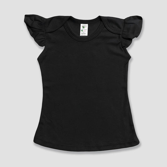 Toddler Girls' Flutter T-Shirts – Polyester Cotton Blend Black Black 5T