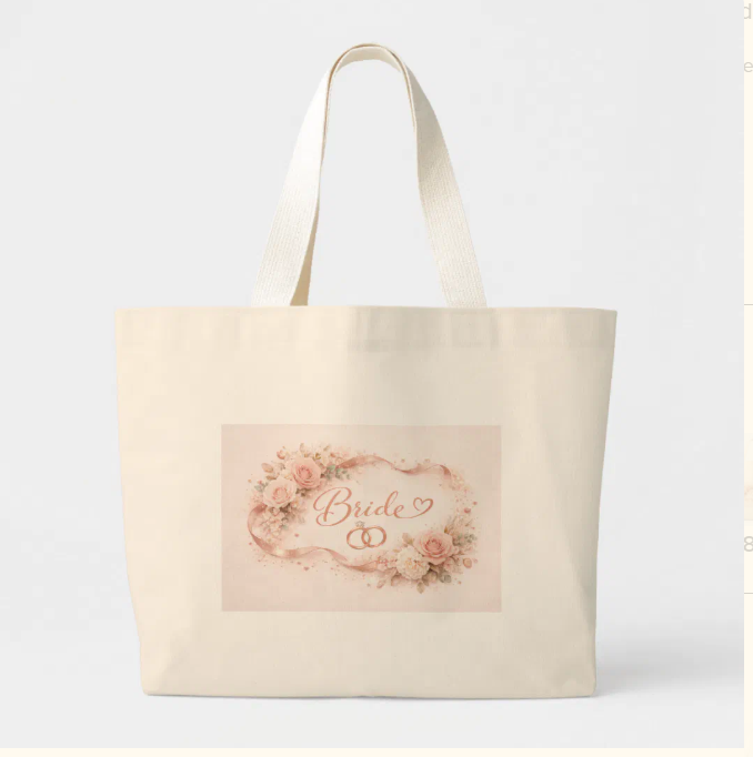Elegant “Bride” Design Large Tote Bag