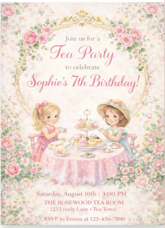 Tea Party Birthday Theme Acrylic Invitations