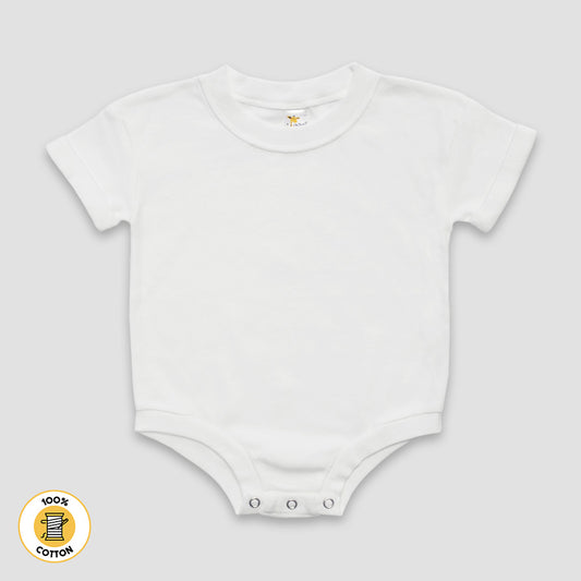 Rolled Short Sleeve Baby Bubble Rompers - Premium 100% Cotton White White 6-12M