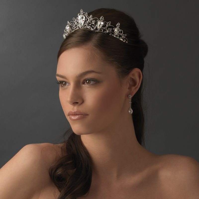 Antique Rhodium Silver Tiara Clear Headpiece 8329 65
