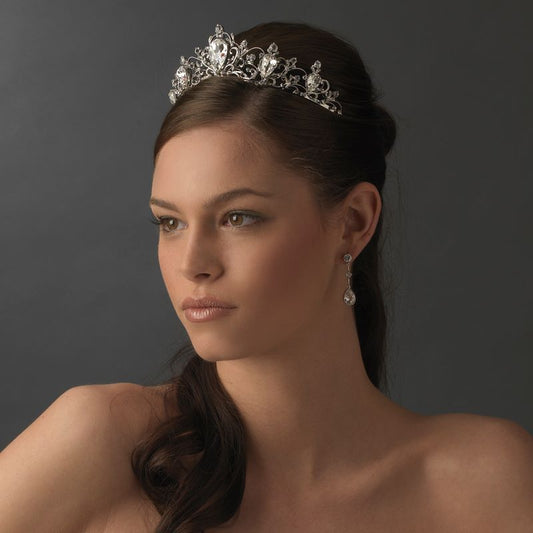 Antique Rhodium Silver Tiara Clear Headpiece 8329 65