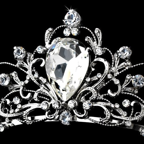Antique Rhodium Silver Tiara Clear Headpiece 8329 71
