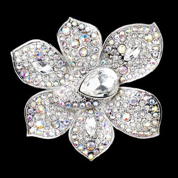 Antique Silver Clear Ab Rhinestone Brooch 8799 33