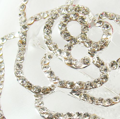 Antique Silver Rhinestone Rose Bridal Brooch 6277 62 1
