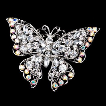 Antique Silver Rhodium Clear Ab Rhinestone Accent Butterfly Brooch 73 35