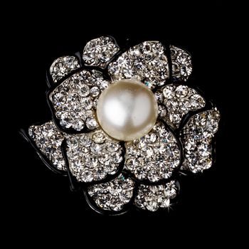 Black Brooch 30395 Rhinestone Diamond White Pearl Rose Brooch 44