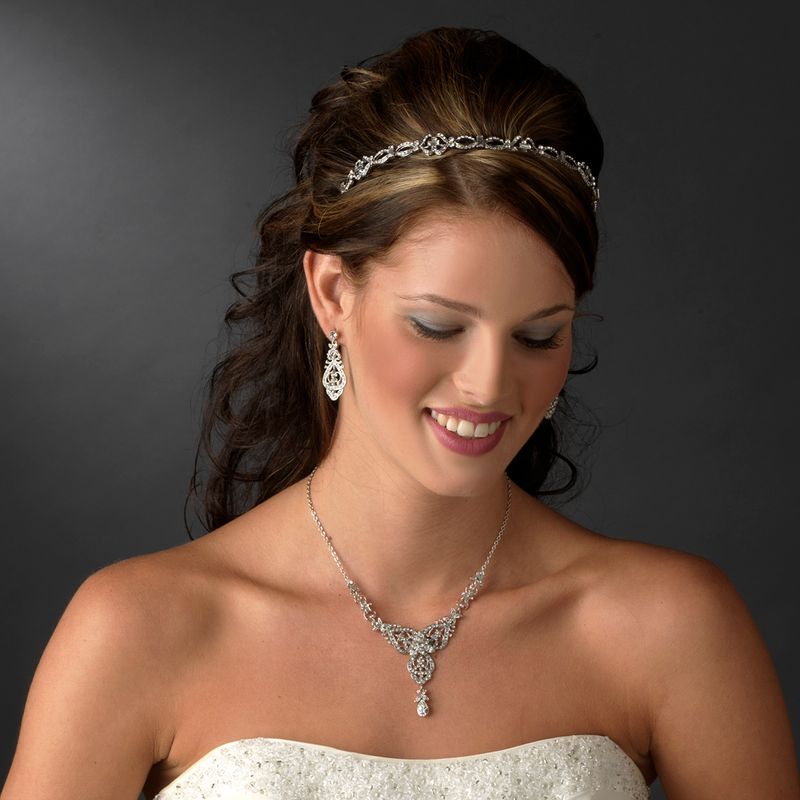Chic Antique Silver Clear Crystal Headpiece 9827 56