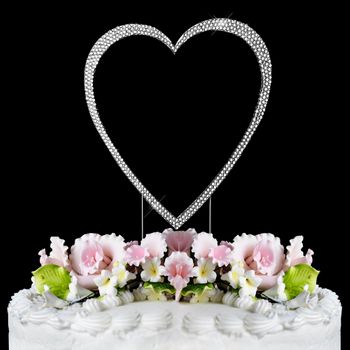 Completely Covered Swarovski Crystal Wedding Cake Topper Single Large Silver Heart 58