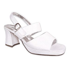 White sandal with a block heel on a white background