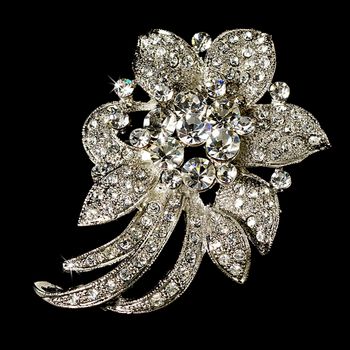 Elegant Vintage Crystal Bridal Pin For Hair Or Gown Brooch 16 Silver Clear 36