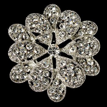 Elegant Vintage Pave Crystal Bridal Pin For Hair Or Gown Brooch 25 Antique Silver With Rhinestones 33