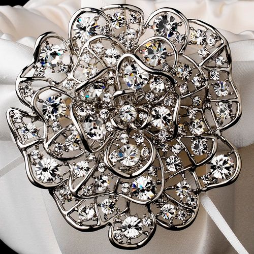 Flower Girl Basket 17 With Antique Silver Clear Ab Crystal Floral Brooch 53 39