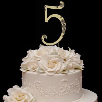 French Flower Number Crystal Accented Cake Topper 59