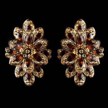 Gold Brown Rhinestone Clip On Earrings 8944 26