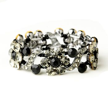 Hematite Black Crystal Bridal Stretch Bracelet 8661 25