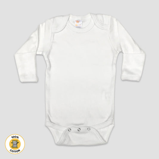 Long Sleeve Baby One-Piece Onesies with Mittens - White - Premium 100% Cotton White 3-6M