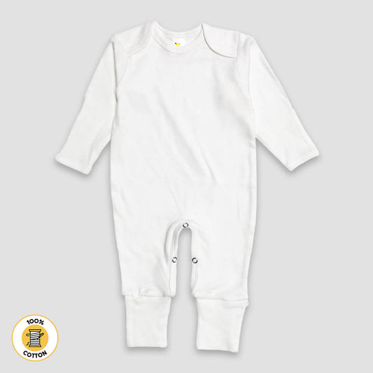 Baby One-Piece Footed Pajamas With Fold Over Mittens & Fold Over Footies – Premium 100% Cotton White White Newborn