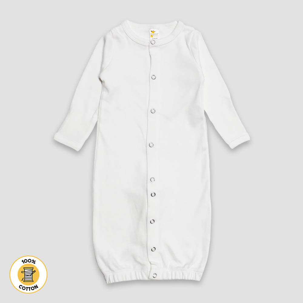 Baby Convertible Gowns with Mittens - Premium 100% Cotton White 0-6M
