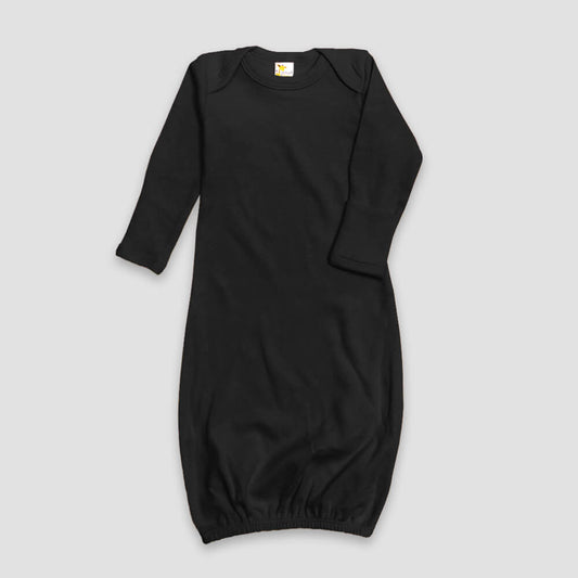 Baby Sleeping Gown With Fold Over Mittens – Premium 100% Cotton Black Black 0-3M