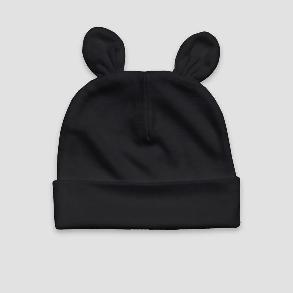 Baby Bear Ears Beanie Hat – Polyester Cotton Blend Black Black 0-6M