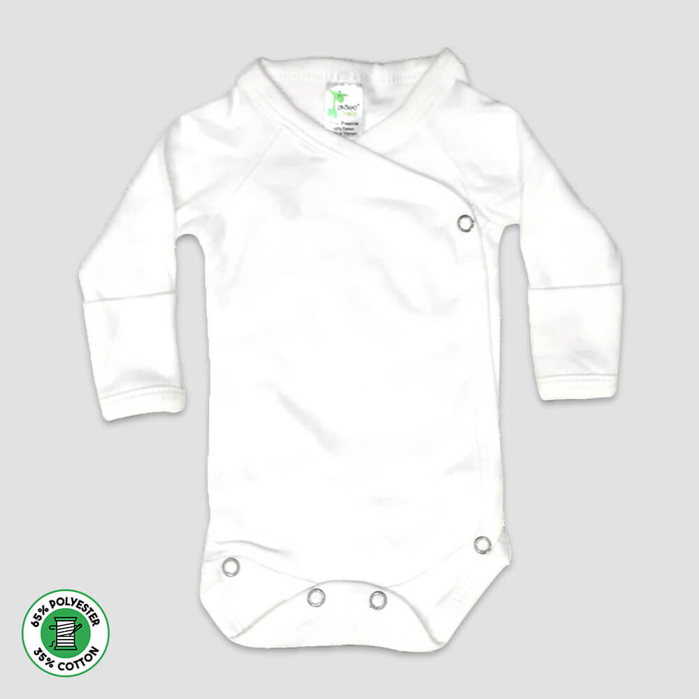 Baby Kimono Creeper Onesies with Foldover Mittens – Polyester Cotton Blend White Preemie