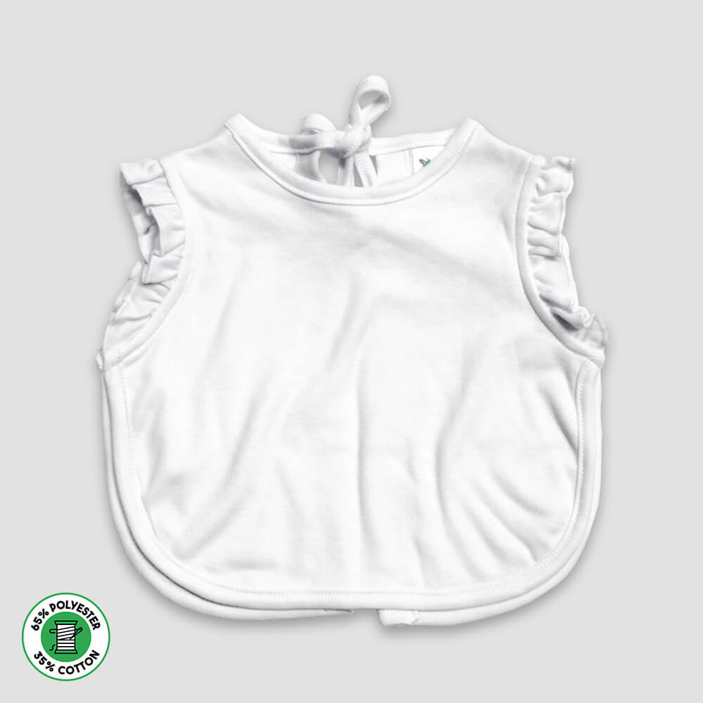Baby Ruffle Ringer Apron Bib – 2 Ply – Polyester Cotton Blend White Size 1
