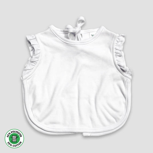 Baby Ruffle Ringer Apron Bib – 2 Ply – Polyester Cotton Blend White Size 1