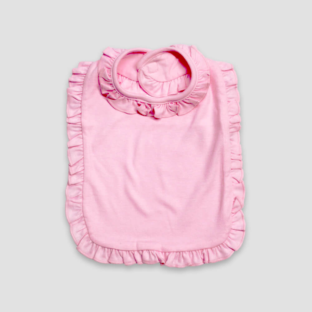 Baby Ruffle Bibs – 2 Ply – Polyester Cotton Blend Pink Pink One Size