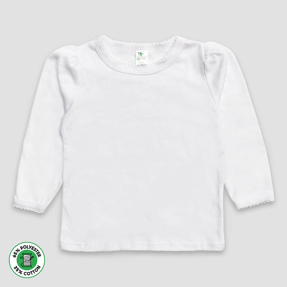 Youth Girls Scallop T-Shirt Long Sleeve – White – Polyester Cotton Blend White XS