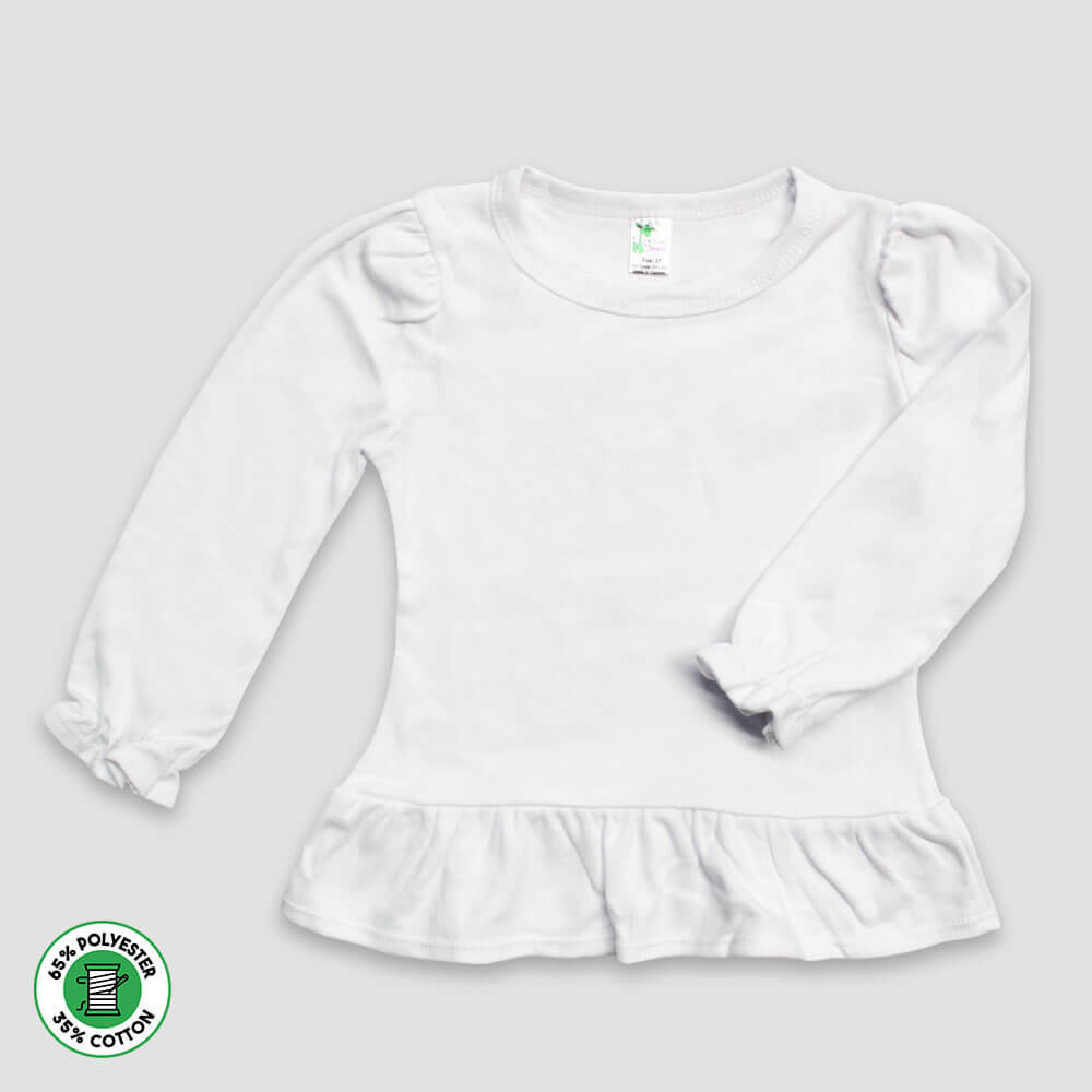 Toddler Girls' Long Sleeve Ruffle T-Shirts – White – Polyester Cotton Blend White 5T