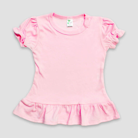 Youth Girls Short Sleeve Ruffle T-Shirts – Polyester Cotton Blend Pink Pink XS