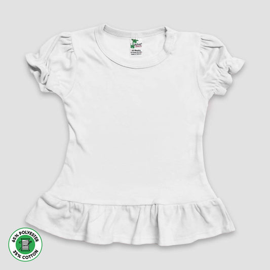 Toddler Girls Short Sleeve Ruffle T-Shirts – Polyester Cotton Blend White White 5T
