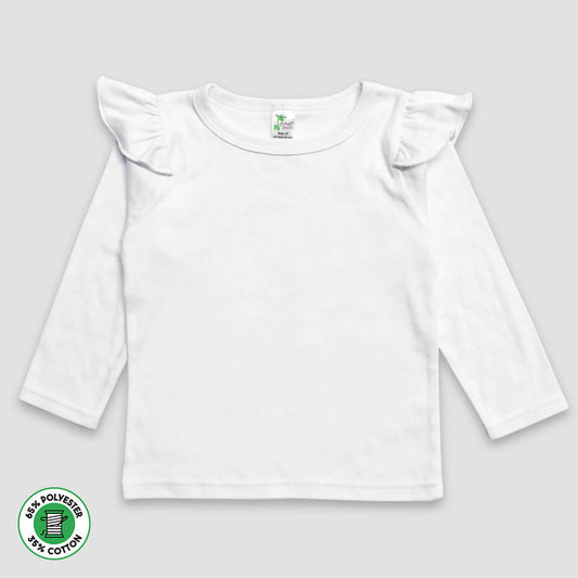 Toddler Long Sleeve Flutter T-Shirt – Polyester Cotton Blend White 5T