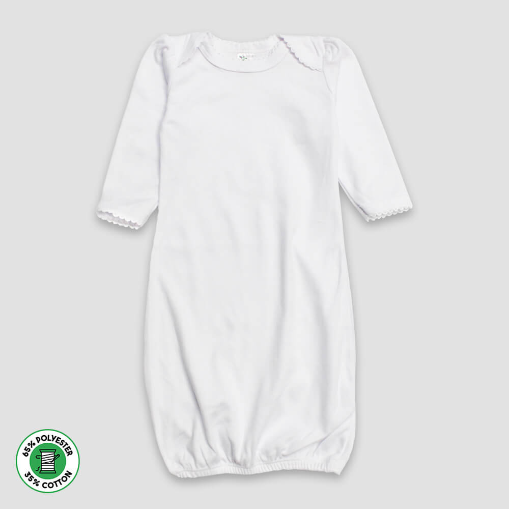 Baby Sleep Gowns with Scallop Trim – White – Polyester Cotton Blend White 0-3M