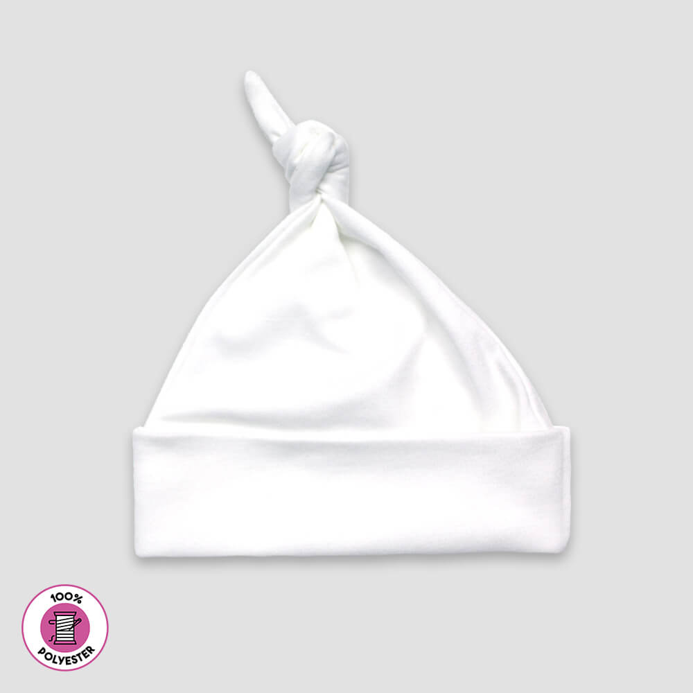 Baby Knotted Beanie Hats - White - 100% Polyester White 0-6M