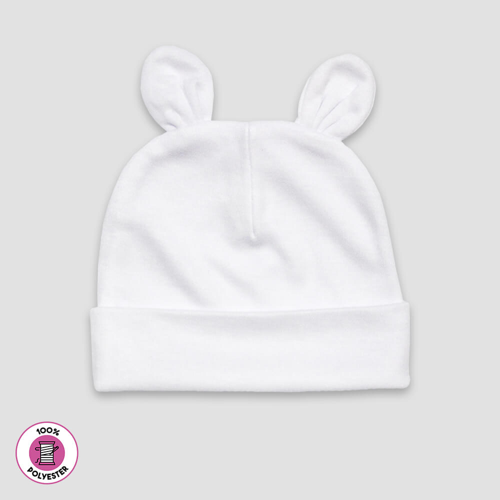 Baby Bear Ears Beanie Polyester Hats – White – 100% Polyester White 0-6M