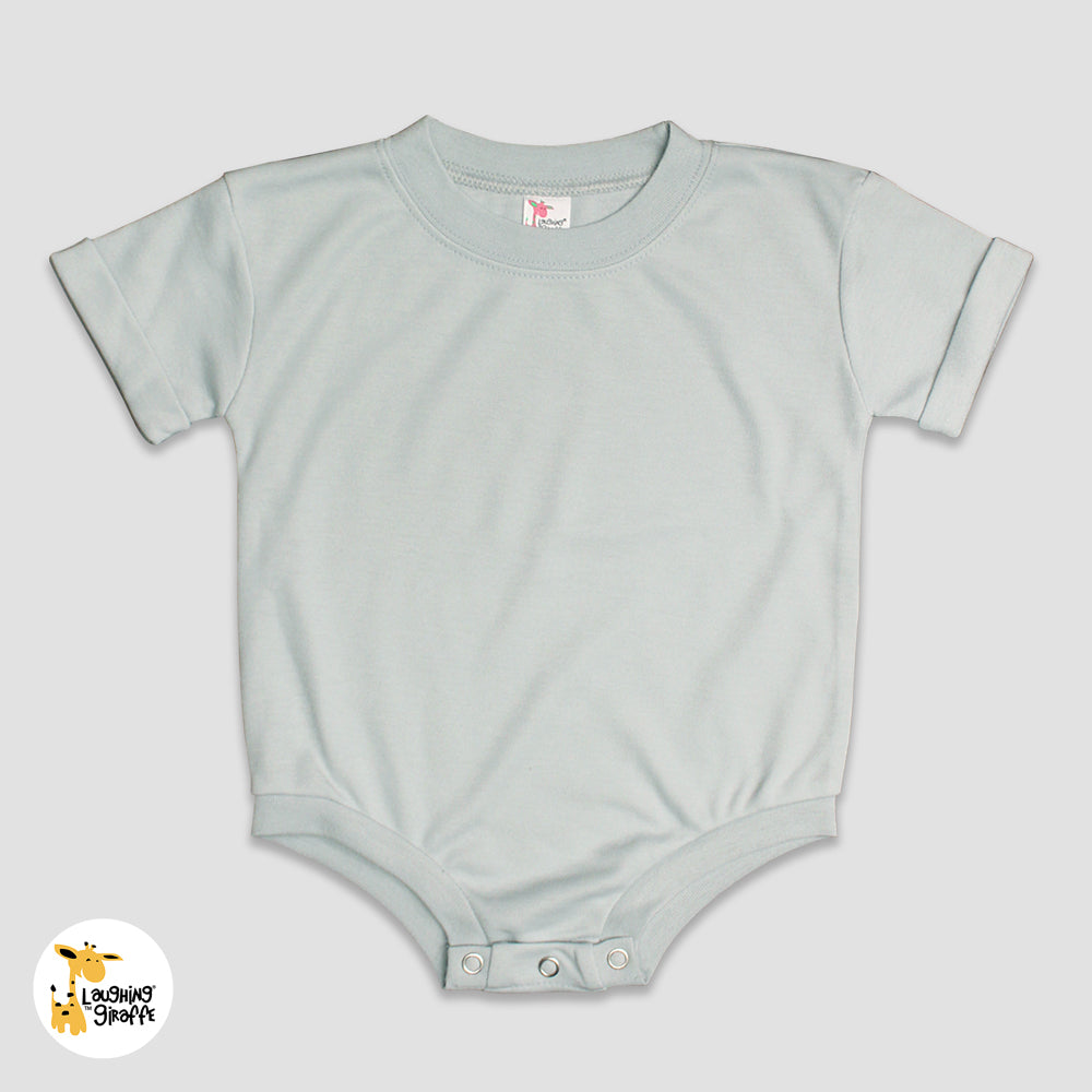 Rolled Short Sleeve Baby Bubble Rompers - Premium 100% Polyester Silver Silver 6-12M