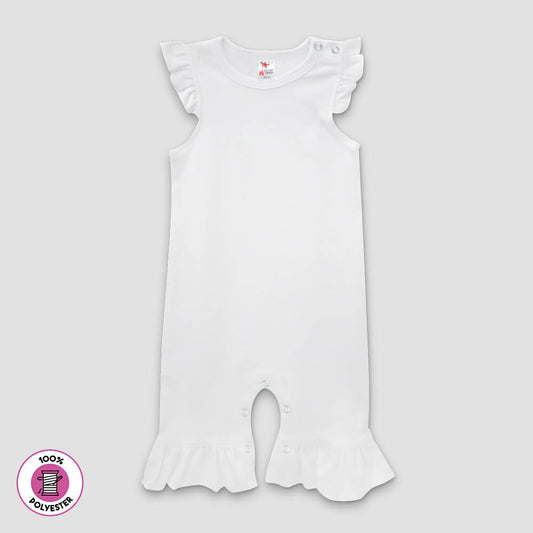 Baby Girls Flutter Sleeve Rompers With Ruffles – 100% Polyester White 6-12M