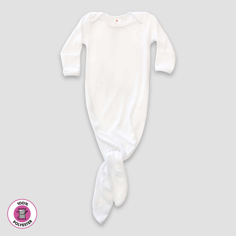 Baby Knotted Sleep Gowns With Mittens – White – 100% Polyester White 0-3M