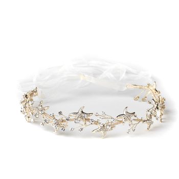 Light Gold Clear Starfish Rhinestone Bridal Wedding Headband 1591 128