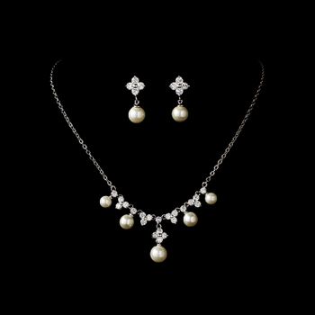 Necklace Earring Set N 2615 E 5248 Silver Ivory 49