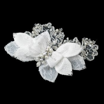 Pearl Rhinestone Bugle Bead Accent Flower Hair Clip 9642 51