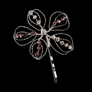 Precious Silver Flower Hair Pin W Light Amethyst Rhinestones 513 25