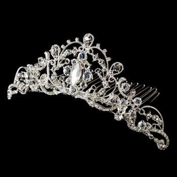 Regal Silver Tiara Bridal Comb W Clear Rhinestones 8245 59