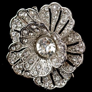 Rhodium Clear Rhinestone Flower Clip 54