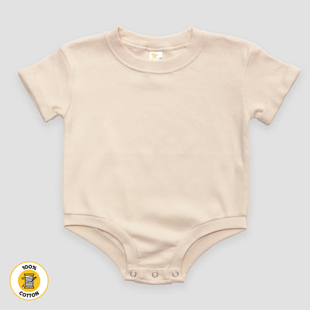 Rolled Short Sleeve Baby Bubble Rompers - Premium 100% Cotton White additional image 1