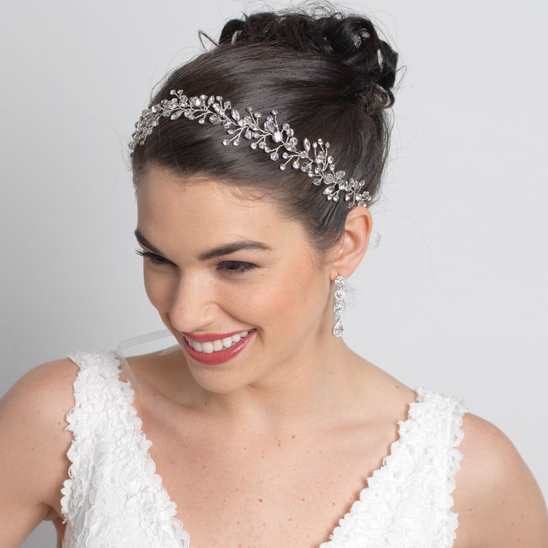 Rose Gold Clear Swarovski Crystal Bead Vine Bridal Wedding Ivory Organza Ribbon Accent Headband 10001 187